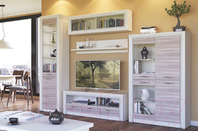 Шкаф с витриной Anrex Olivia 2V2D (вудлайн кремовый/дуб аскона)