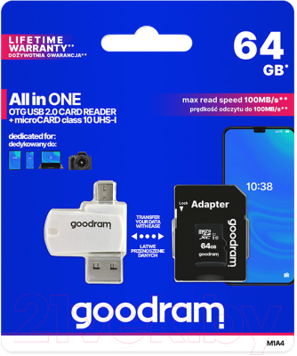 Карта памяти Goodram microSD UHS-I Class 10 64GB / M1A4-0640R12