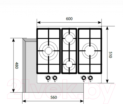 Газовая варочная панель Lex GVG 6043C IV Light / CHAO000351