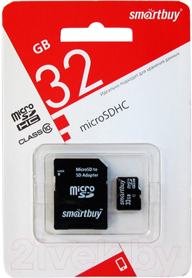 Карта памяти SmartBuy MicroSDHC Class 10 32GB (SB32GBSDCL10-01)
