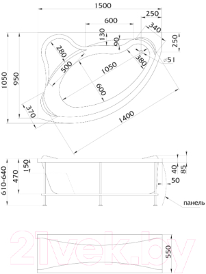 Ванна акриловая 1Марка Catania 150x105 L