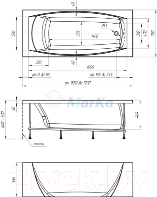 Ванна акриловая 1Марка Pragmatika 173x75