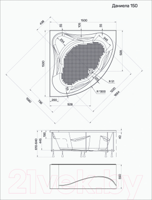 Ванна акриловая 1Марка Даниела 150x150