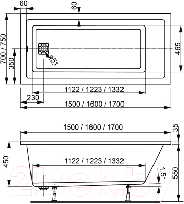 Ванна акриловая VagnerPlast Cavallo 160x70 / VPBA167CAV2X-04