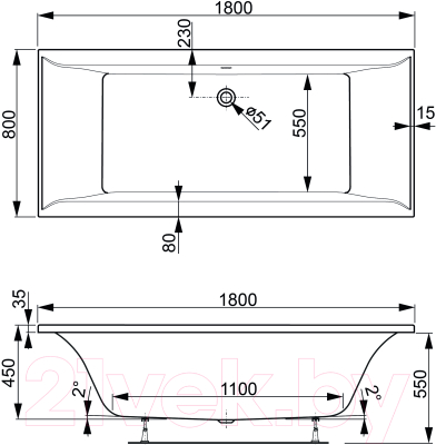 Ванна акриловая VagnerPlast Veronela 180x80 / VPBA180VEA2X-04