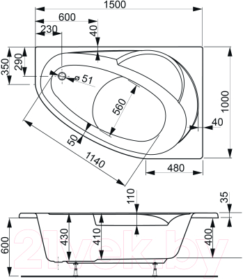 Ванна акриловая VagnerPlast Flora 150x100 L / VPBA151FLA3LX-04