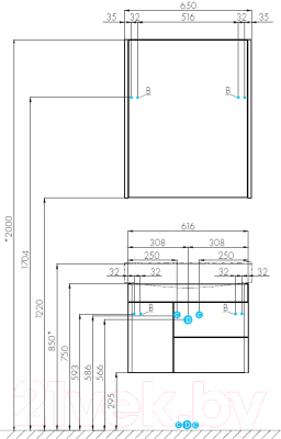 Шкаф с зеркалом для ванной Акватон Беверли 65 (1A237002BV010)