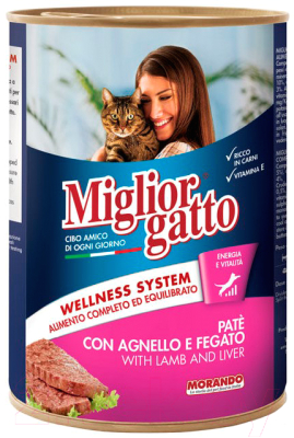 Влажный корм для кошек Miglior Gatto Classic Pate Lamb&Liver - фото