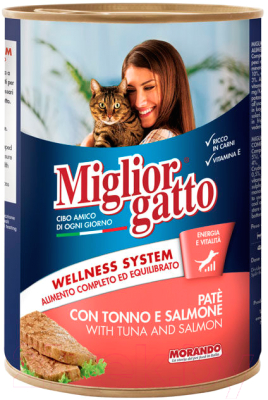 Влажный корм для кошек Miglior Gatto Classic Pate Tuna&Salmon - фото