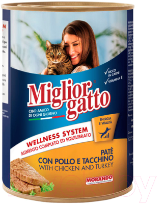 Влажный корм для кошек Miglior Gatto Classic Pate Chicken&Turkey - фото