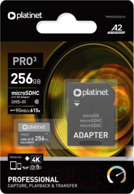 Карта памяти Platinet Pro 3 microSDXC 256GB (Сlass10) A2 / PMMSDX256UIII