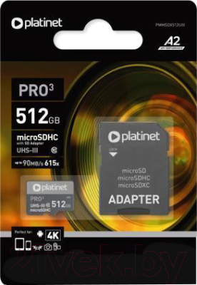 Карта памяти Platinet Pro 3 microSDXC 512GB (Class10) A2 / PMMSDX512UIII