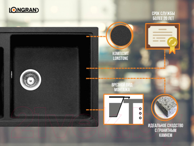 Мойка кухонная Longran Classic CLS860.500 20 (оникс)