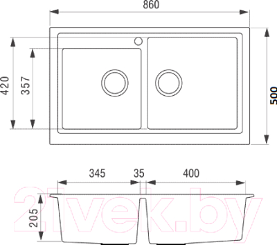 Мойка кухонная Longran Classic CLS860.500 20 (оникс)