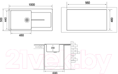 Мойка кухонная Longran Enigma ENG1000.500