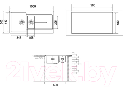Мойка кухонная Longran Enigma ENG1000.500 15 (альпина)