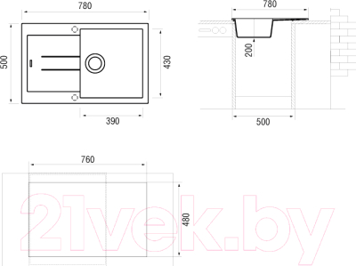 Мойка кухонная Longran Amanda AMG780.500 (колорадо)