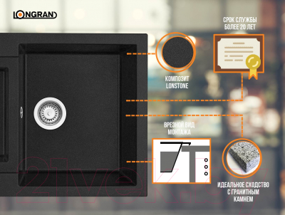 Мойка кухонная Longran Amanda AMG780.500 15 (оникс)