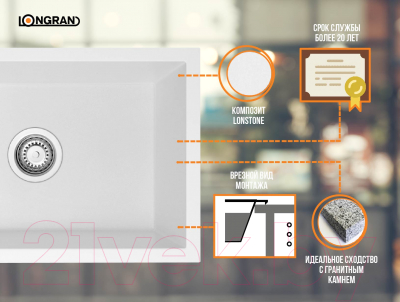 Мойка кухонная Longran Amanda AMG990.500 (альпина)