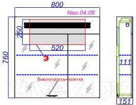 Шкаф с зеркалом для ванной Aqwella Нео / Neo.04.08