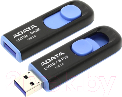 Usb flash накопитель A-data DashDrive UV128 Black/Blue 64GB (AUV128-64G-RBE) - фото