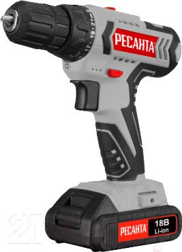 Аккумуляторная дрель-шуруповерт Ресанта ДА-18-2ЛК (75/14/5) - фото
