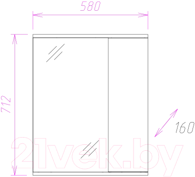 Шкаф с зеркалом для ванной Onika Кристалл 58.01 R (205818)