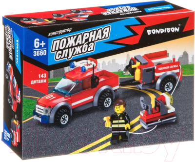 Конструктор Bondibon Пожарная служба. Машина с прицепом / ВВ3660 - фото