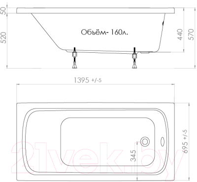 Ванна акриловая Triton Стандарт 140x70 (с ножками)