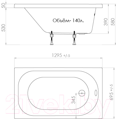 Ванна акриловая Triton Стандарт 130x70 (с ножками)