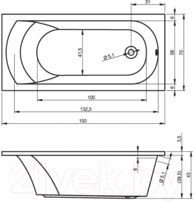 Ванна акриловая Riho Miami 150 / BB58005