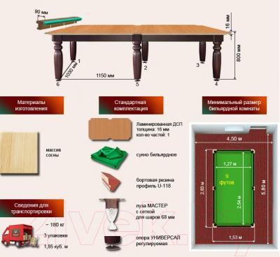 Бильярдный стол РуптуР Юниор / 157.00.09