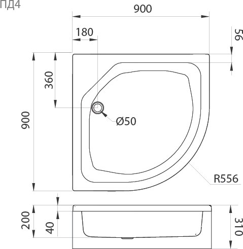 Душевой поддон Triton Средний ПД4 90х90