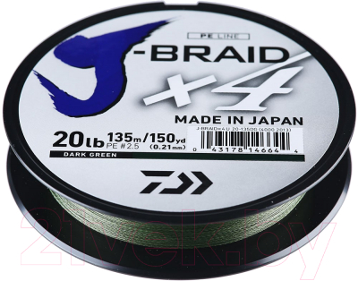 Леска плетеная Daiwa J-Braid X4E 0.10мм 135м / 12741-010 (темно-зеленый)