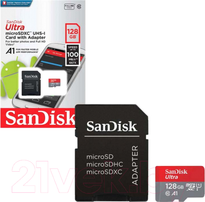 Карта памяти SanDisk Ultra microSDXC 128GB + адаптер (SDSQUAR-128G-GN6MA)