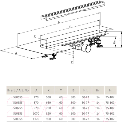 Решетка для трапа Radaway Basic 5R055SB