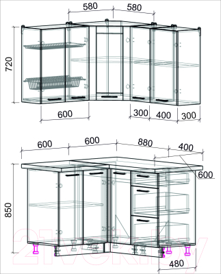 Готовая кухня Интерлиния Мила Пластик 1.2x1.3