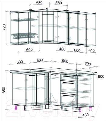 Готовая кухня Интерлиния Мила Пластик 1.2x1.6