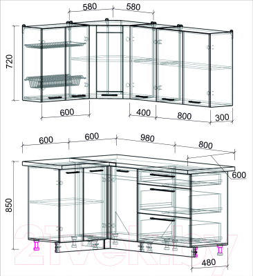 Готовая кухня Интерлиния Мила Пластик 1.2x1.8