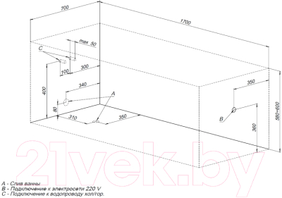 Ванна акриловая Aquanet Roma 170x70