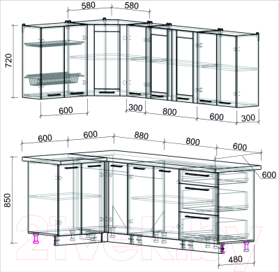 Готовая кухня Интерлиния Мила Пластик 1.2x2.3