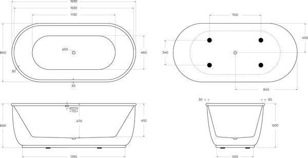 Ванна акриловая BelBagno BB401-1700-800