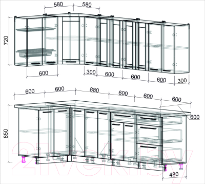 Готовая кухня Интерлиния Мила Пластик 1.2x2.7