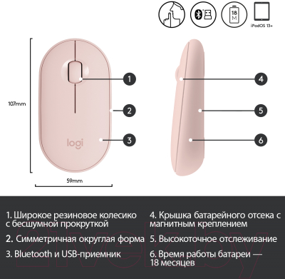 Мышь Logitech Pebble M350 Rose / 910-005717