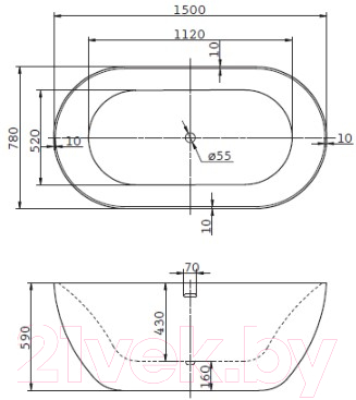 Ванна акриловая BelBagno BB27 150x78