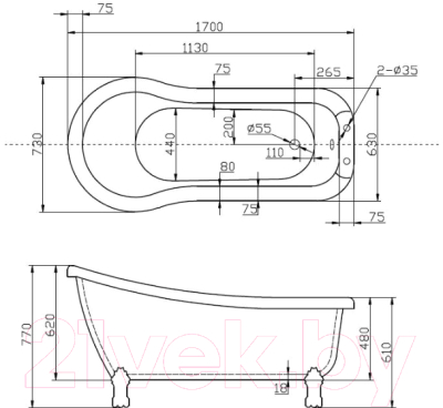 Ванна акриловая BelBagno BB20-1700