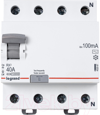 Устройство защитного отключения Legrand RX3 4P 40A 10kA 100mA AC / 402067 - фото