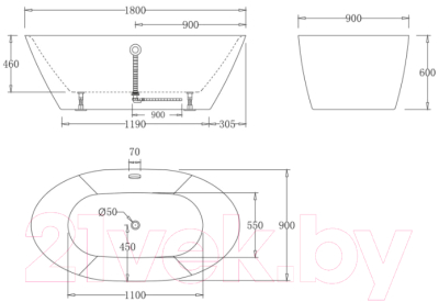 Ванна акриловая BelBagno BB68-1800