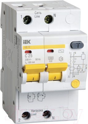 Дифференциальный автомат IEK АД12 2Р 25А 100мА / MAD10-2-025-C-100 - фото