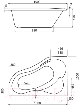 Ванна акриловая Santek Ибица 150x100 R (с каркасом и экраном)